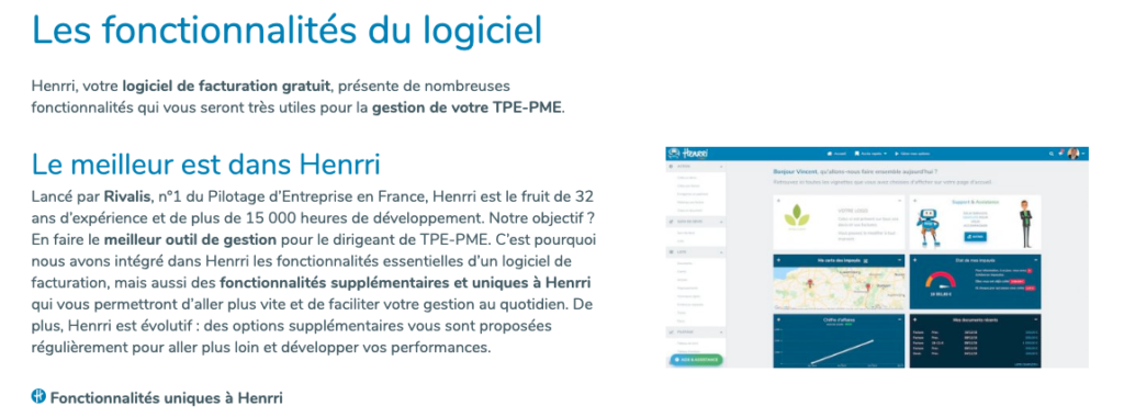 Fonctionnalités logiciel compte henrri avis